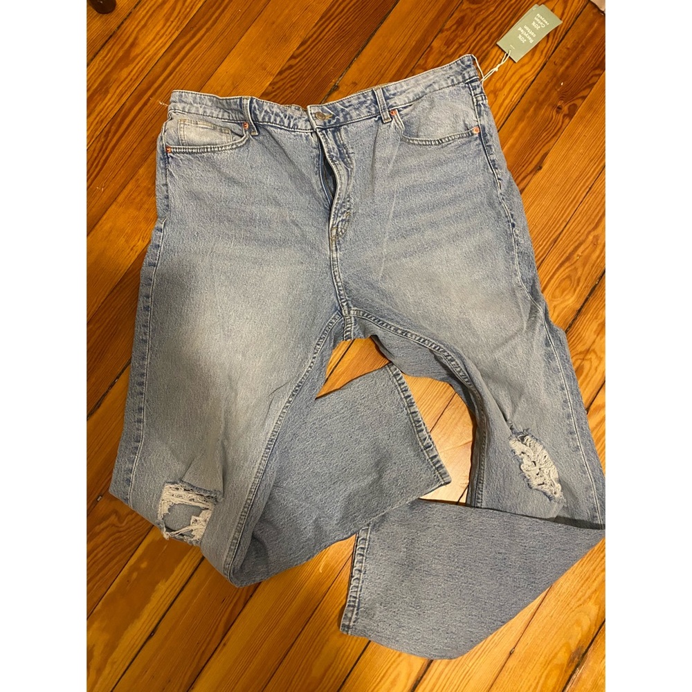 Distressed high waist straight leg jeans denim